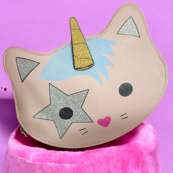 Luv Betsey Johnson Unicorn Cat Wristlet Pouch Kitty Glitter Shimmer Coin Purse - Picture 1 of 14